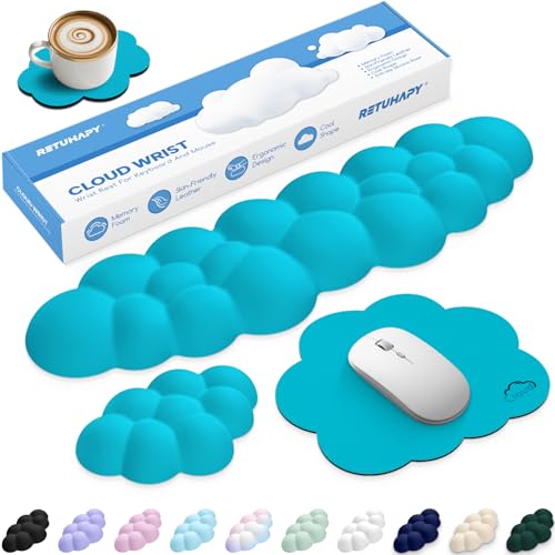 Cloud Wrist Rest Keyboard Cushion, 4-in-1 Ergonomic Cloud Keyboard Wrist Rest and Mouse Pad Set with Memory Foam Arm Support for Palm, Cute Desk Accessory for PC Gaming Setup, Scuba Blue - color: 08 Scuba Blue, size: Full Size