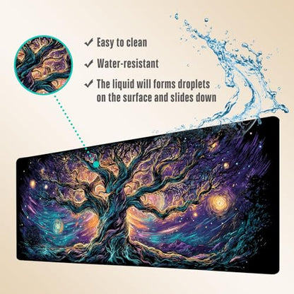 Extended Gaming Mouse Pad, Large Mouse Mat 3 mm Nature Rubber Base Mousepad with Stitched Edges, Non-Slip Desk Mat for Office Home Great Gift 31.5x11.8 Inch (Elven Forest 1) - color: Elven Forest 1