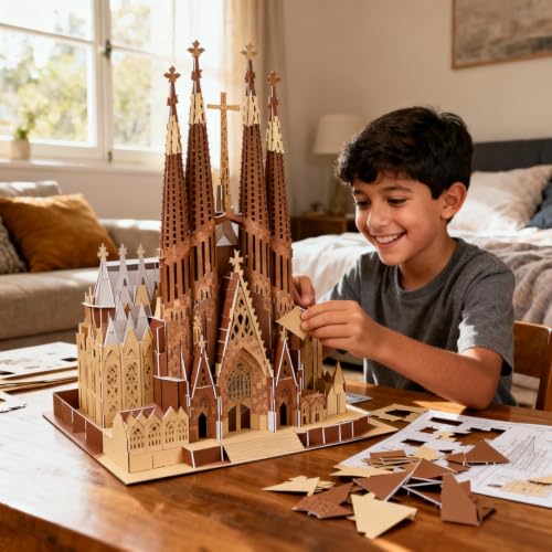Architecture World Famous of 3D Puzzle.Build Your Own Collection of 17 Global Landmarks (Notre Dame, Colosseum) - Educational DIY Model Kit for Kids & Adults. (La Sagrada Família) - color: La Sagrada Família