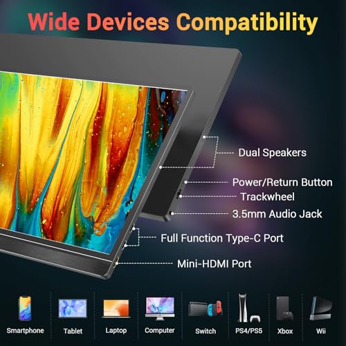 KYY Portable Monitor 15.6'' FHD 1080P USB C HDMI Gaming Monitor Ultra-Slim IPS Display w/Smart Cover & Speakers, Plug&Play, External Monitor for Laptop PC Phone Mac Xbox PS4 - size: 15.6" Single