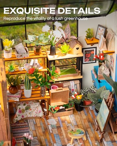 Rolife Greenhouse DIY Miniature Dollhouse Kit Creative Gift for Adults | 1:18 Scale Cathy's Flower House with LED Light, Wooden 3D Puzzle Model Kit, Diorama Craft Set for Home Decor Display