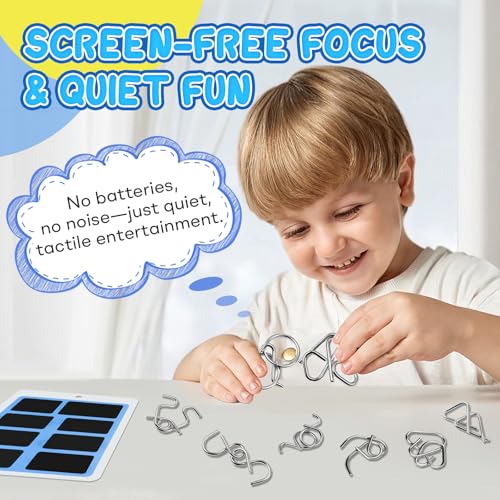 Metal Brain Teaser Puzzles Ring Educational Toys, Steel IQ Games Physics Mind Metal Puzzles for Adults, Unlock Interlock Game, Brain Teaser Puzzle for Party Favor Kids (B) - style: B