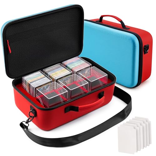 Trading Card Storage Box for MTG, 6 Pack Clear Commander Deck Cases Holding 600+ Sleeved Cards with 6 Dividers, Fit for CCG TCG Sports - color: Red & Blue, size: 6 Slots