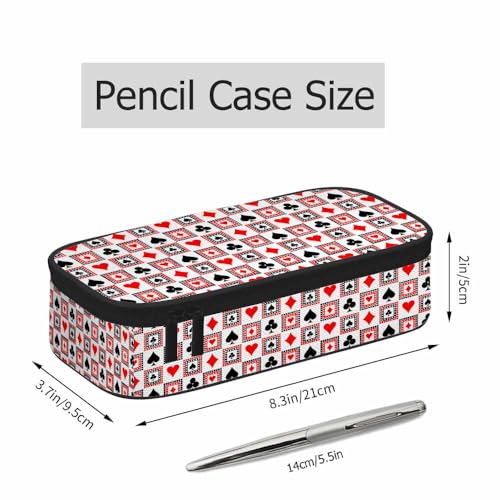 Playing Cards Pencil Holder Bag Bright Red Black White Symmetrical Geometric Pencil Case College Office Organizer for Students Boy Girl Teens Adults - color: Playing Cards