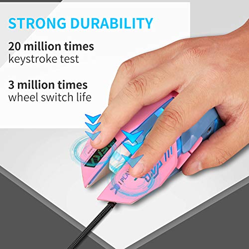 HXMJ Pink Wired USB Computer Mouse,7 Colors Backlit,Silent Buttons for MacBook,Computer PC,Laptop - color: Pink