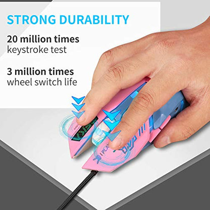HXMJ Pink Wired USB Computer Mouse,7 Colors Backlit,Silent Buttons for MacBook,Computer PC,Laptop - color: Pink
