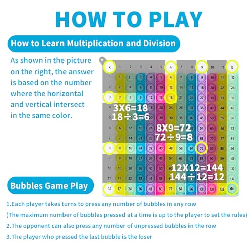 12x12 Multiplication Chart Pop Toy Board, Math Games for Kids, Educational Math Manipulatives, Classroom Learning Supplies, Stress Relief Fidget Toy for Kids & Adults with Anxiety - style: 12X12 Multiplication Chart Pop Toy