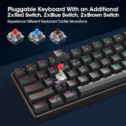 KOORUI 60% Gaming Keyboards, 61 Keys Wired Ultra-Compact Mechanical Keyboard 26 RGB Backlit with Red Switch Mini Keyboards for Windows MacOS Linux - color: Blue Switch