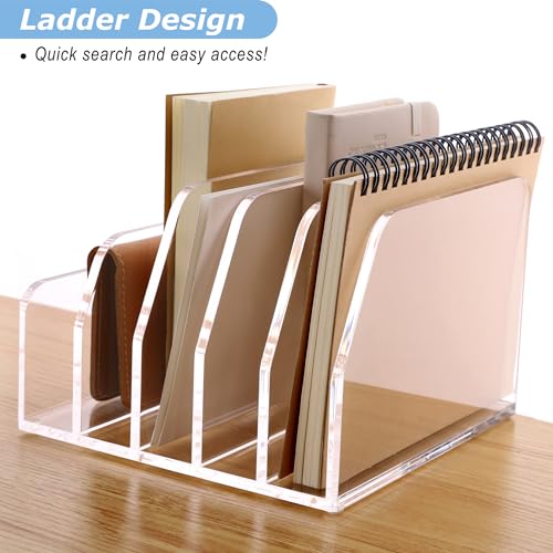 SANRUI Acrylic Bill Letter Organizer Holder for Desk, Clear 5 Compartments | Laddered Mail Sorters, Multifunction Desktop Envelope Folder Racks Document Holders for Office, Home, School - size: 5 Laddered Compartments