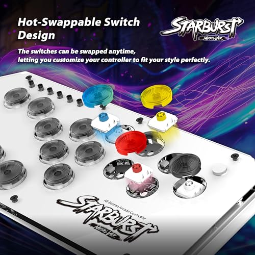 Brook Fighter Starburst Metal Ver. All-Button Arcade Controller for PS5, PS4, Xbox Series X|S, NS, NS2 & PC, Metal Side Handles, Hot-Swappable Switches, RGB Lighting, Officially Licensed (White) - color: White