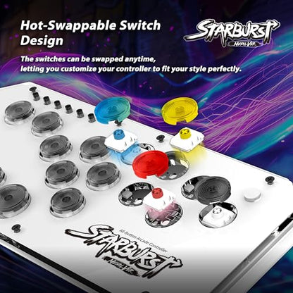 Brook Fighter Starburst Metal Ver. All-Button Arcade Controller for PS5, PS4, Xbox Series X|S, NS, NS2 & PC, Metal Side Handles, Hot-Swappable Switches, RGB Lighting, Officially Licensed (White) - color: White