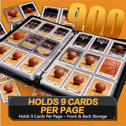 Basketball Card Binder with Sleeves, 9-Pocket Portable Card Protectors Album Holder Book with Zipper, Fits 900 Cards with 50 Removable Sleeves, Basketball Cards Display Storage Carrying Case -XS01 - color: Lanqiu-XS01-900 cards
