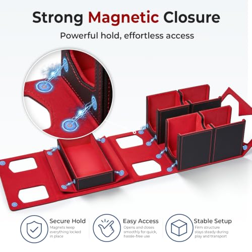 Fabmaker Deck Box Compatible with MTG, Large Capacity Trading Card Storage Box, All-in-One Leather Magnetic Closure Card Box with Token Tray, Card Box Compatible with Magic the Gathering - color: Red, size: 2 pack