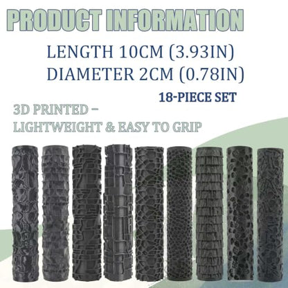 18-Piece Texture Roller Set, Tabletop Terrain Road Pattern Tool | lightweight & durable. Tabletop terrain & miniature ground crafting, DIY accessory for hobbyists. - color: Eighteen styles