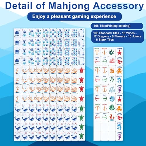 Simgoing 160 Pcs American Mahjong Tiles Set Blue Ocean Theme 2026 Mahjong Playing Cards Blue Mah Jong Game Set Portable Gift for Travel Beginner Lovers - color: Blue, style: Ocean
