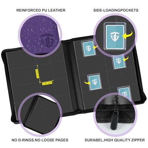 16 Pocket Toploader Binder,Holds 640 3”x4” Toploader Hard Cases,Sleeves Card Collection Binder,20 Double Sided Pages,Compatible with Trading & Sports Holder(Purple) - color: Purple, size: 16 Pocket