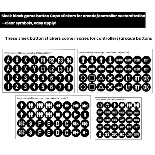 Black Arcade Game Button Stickers 24mm/30mm Die Cut Labels for Arcade Machines and Fight Sticks(Style 1) - color: Black Game Button Stickers* 4pcs