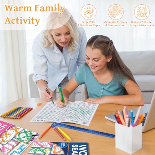 Elfew 8000+ Large Print Word Search Books for Adults & Teens & Seniors, 6-Pack with 330+ Themes Puzzles Activity Books for Brain Games & Stress Relief（Innovative Shape Word Search Design）
