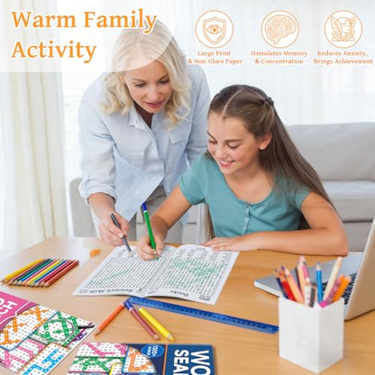 Elfew 8000+ Large Print Word Search Books for Adults & Teens & Seniors, 6-Pack with 330+ Themes Puzzles Activity Books for Brain Games & Stress Relief（Innovative Shape Word Search Design）