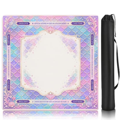 Mermaid Scale Mahjong Mat for Table 31.5 x 31.5 Non Slip Noise Mah Jongg Mats for Dominoes Poker Card Board and Tile Games Gifts - color: Mermaid Scale