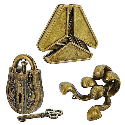 Brain Teaser Puzzles- 3 PCS Metal Puzzles Kit Metal Cast Puzzle Games Toys | Unlock Interlock Puzzles Box Mind IQ Logic Test Disentanglement Games Toys for Adults School WP140A - color: Golden Puzzle, size: 3PCS (Gold)