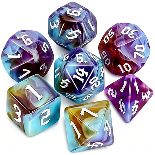 QMAY DND Dice Set -D&D Polyhedral Dice (7pcs) for Dungeons and Dragons (Water Blue and Purple) - color: Water Blue and Purple