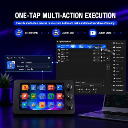 Stream Controller Deck for PC Work,Live Stream and Video Editing | Smooth Magnetic Keys,Customizable Background,Visually Pleasing Macro Keypad,Trigger Actions for OBS/Twitch/YouTube(M3 Black) - color: Black