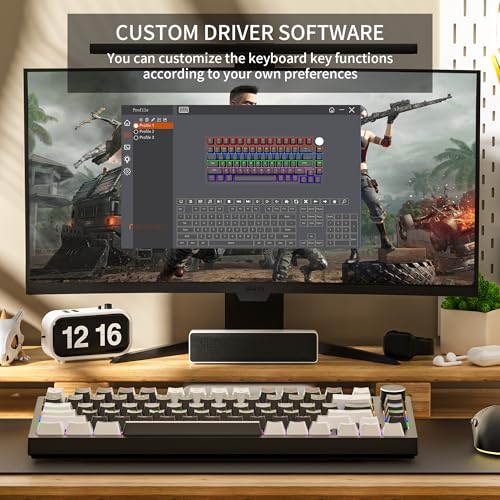 Newmen GM326 75% Percent Mechanical Keyboard,Wired Mini Backlit Hot Swappable Gaming Mechanical Keyboard with Knob,82 Keys Anti-Ghosting Compact White/Black Gaming Keyboards for PC Win Mac,Red Switch - color: White/Black