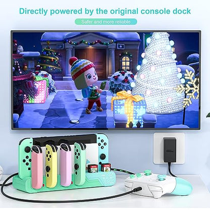 Switch Controller Charging Dock - Animal Crossing & Switch OLED Model Joycons, Charges up to 6 Joycons with Game Card Storage Stand - color: Animal Crossing Edition
