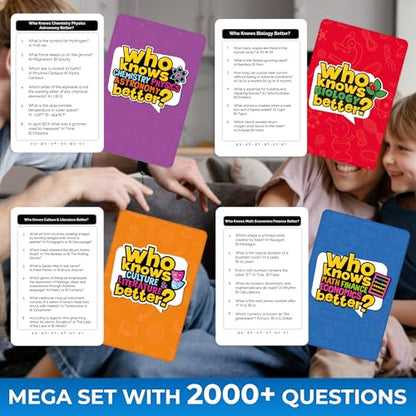 QUOKKA Board Games for Kids 8-12 – Set of 4 Family Card Games for Kids and Adults – Trivia Cards for Family Game Night – Who Knows It Better – 2000+ Questions Across Biology, Culture, STEM and Math - color: 02. 4 in 1 Set