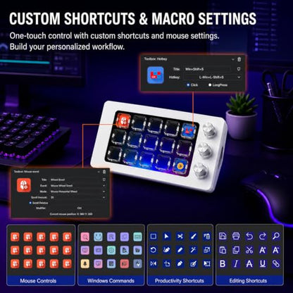 Stream Controller Deck for PC Work,Live Stream and Video Editing | Smooth Magnetic Keys,Customizable Background,Visually Pleasing Macro Keypad,Trigger Actions for OBS/Twitch/YouTube(M3 White) - color: White