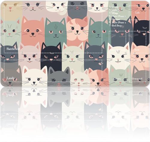 Playmat for MTG Magic Size 24x14 Inch Game Mats Tabletop Magic Play Mats,Premium Smooth Rubber Surface, Mousepad Compatible Qindaiwen for MTG RPG CCG Trading Card Game Play mats, Cartoon Cat Print - color: Cartoon Cat Print, size: playmat with zones