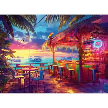 500 Pieces Puzzles for Adults,Beach Bar at Sunset Cool Summer Jigsaw Puzzle | Interlock Perfectly Letter on Back No Dust,Home Wall Art Decor,Challenging Perfect Birthday Party Gift for Family, 20.5x15 In - style: seaside