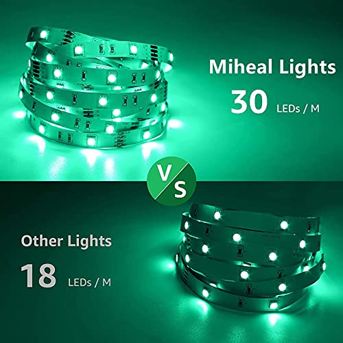 MIHEAL SMD5050 RGB LED Strip 32.8Ft 300LEDs IP65 Cuttable White PCB Kit | White PCB 5050 LED strip for bedroom desk tv background home indoor decoration - size: 32.8FT