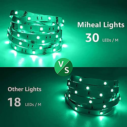 MIHEAL SMD5050 RGB LED Strip 32.8Ft 300LEDs IP65 Cuttable White PCB Kit | White PCB 5050 LED strip for bedroom desk tv background home indoor decoration - size: 32.8FT