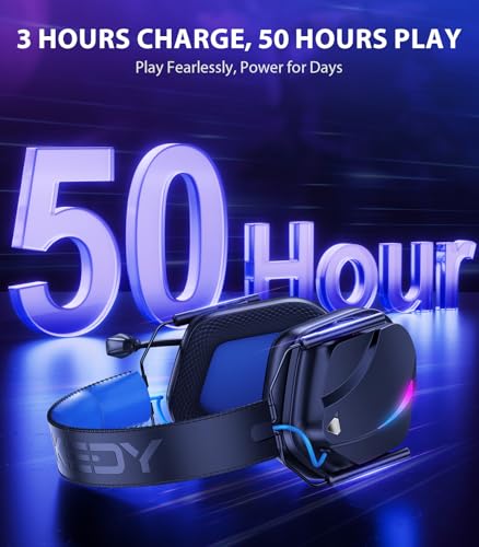 Vakedy Wireless Gaming Headset for PS5, PS4, PC, 2.4GHz Low-Latency & Bluetooth 5.4 Gaming Headphone with Noise Canceling Mic, 50mm Drivers, 50H Battery Wireless Headset for Switch, Mobile, Mac