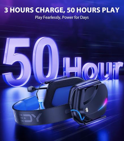 Vakedy Wireless Gaming Headset for PS5, PS4, PC, 2.4GHz Low-Latency & Bluetooth 5.4 Gaming Headphone with Noise Canceling Mic, 50mm Drivers, 50H Battery Wireless Headset for Switch, Mobile, Mac