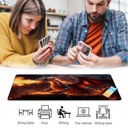 for MTG Playmat 24 x 14 Inches The Fire Dragon on the Rock Magic Play Mat Card Game Mat for Magic The Gathering TCG PTCG Playmat with Free Storage Bags Non-Slip Backing and Stitched Edge - color: The Fire Dragon on the Rock No With Zones