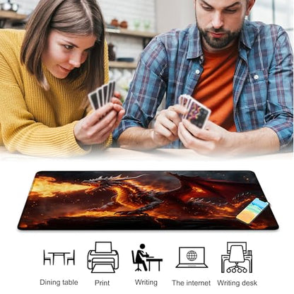 for MTG Playmat 24 x 14 Inches The Fire Dragon on the Rock Magic Play Mat Card Game Mat for Magic The Gathering TCG PTCG Playmat with Free Storage Bags Non-Slip Backing and Stitched Edge - color: The Fire Dragon on the Rock No With Zones