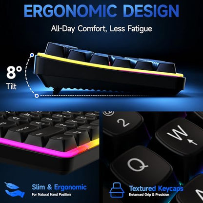 Wired RGB Keyboard and Mouse Combo, Rainbow Backlit, 104-Key Full-Size with Numpad, 6400 DPI Ergonomic High-Precision Mouse, USB Plug & Play, for PC Laptop Mac Office Gaming (Black)