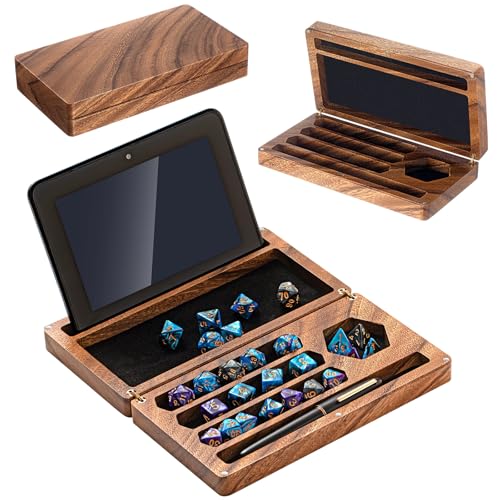Briwooody Walnut Dice Box 4.8 x 9 Inch Handmade Dice Tray for Rolling with Storage Phone Tablet Stand Magnetic Lock Secures Lid Portable Tray for Tabletop RPG Board Games Gift(Walnut,Flip) - color: Walnut, style: Flip