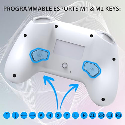 SUBSONIC Switch and Switch 2 Wireless Controller - LED Pro controller White | Pro Controller Gamepad for Nintendo Switch 2 and Nintendo Switch, Ergonomic, Programmable LED, Vibration Function, Gyroscope - color: White