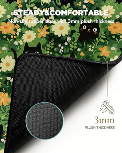 Mouse Pad, Desk Mat, 31.5x11.8in Large Mousepad | Desk Pad with Stitched Edge & Rubber Non-Slip Bottom, Gaming Mouse Pad, Mousepad for Home, Office, Grassland Black Cat - color: Grassland Black Cat