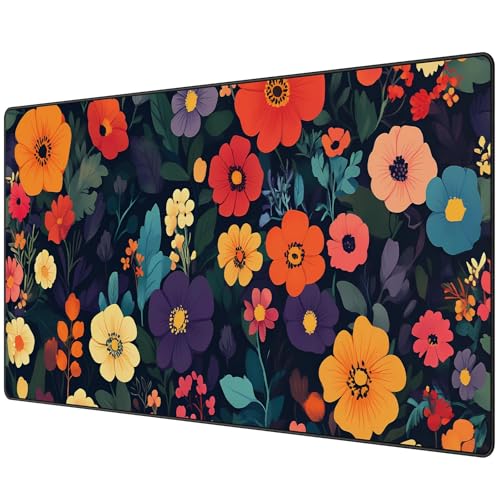 JIALONG Large Gaming Mouse Pad - Extended Desk Mat for Gaming and Office | XXL large size; non-slip rubber base; precision stitched edges；smooth mouse control; fit for gaming & office use - color: Flower