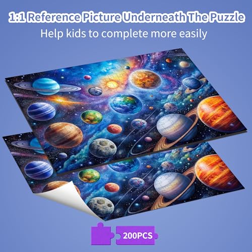 Puzzles for Kids Ages 6-8 8-10 Year Old, Solar System Planets 200 Pieces Jigsaw Puzzles for Kids Ages 10-12, Learning Educational Toys for Boys and Girls Ages 6 7 8 9 10 11 12 Year Old - style: 200pieces