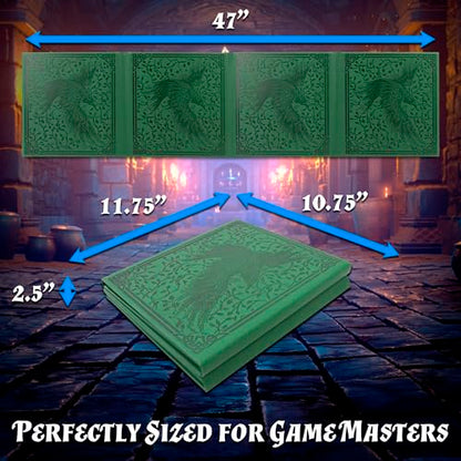 CASEMATIX DM Screen PU Leather 8-Panel Deluxe GM Screen - Eight Panel Folding Game Master Screen with 2 Swinging Panels and Wet Erase Pockets for TTRPGs - Green, Inserts Not Included, Green - color: Green