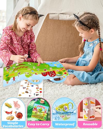 Walenced Reusable Sticker Book for Toddlers, Travel Stickers for Kids, Toddler Craft Activities Toys, Birthday Gifts for Boys & Girls - style: Farms