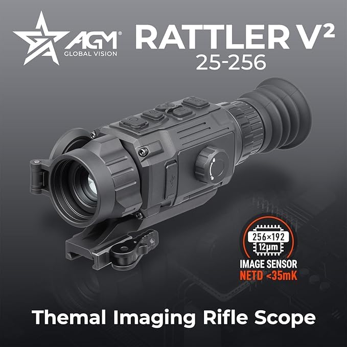 AGM Global Vision Rattler V2 Thermal Imaging Scope for Hunting, High Resolution with High Sensitivity Thermal Optics, Waterproof & Durable, Includes Thermal Targets & Cleaning Cloth - style: 25-256