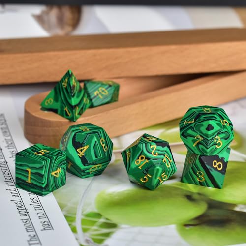 RULE DICE Malachite Stone Dice Set D&D 7PCS Gemstone Dice Polyhedral DND Dice with Gift Case for Dungeons and Dragons Role Playing Games MTG Tabletop Games - color: Malachite