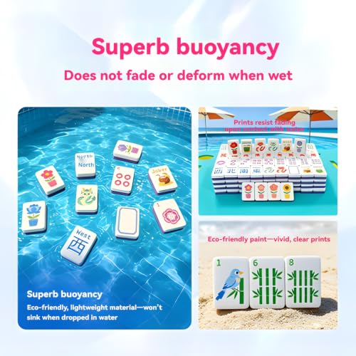 Floating Mahjong Tile Set for Pool - 160 American Waterproof Mahjong, Fade-Resistant American Mahjong Tiles for Outdoor & Beach Game, Lightweight Buoyant Summer Fun, Rose Red - color: Rose Red